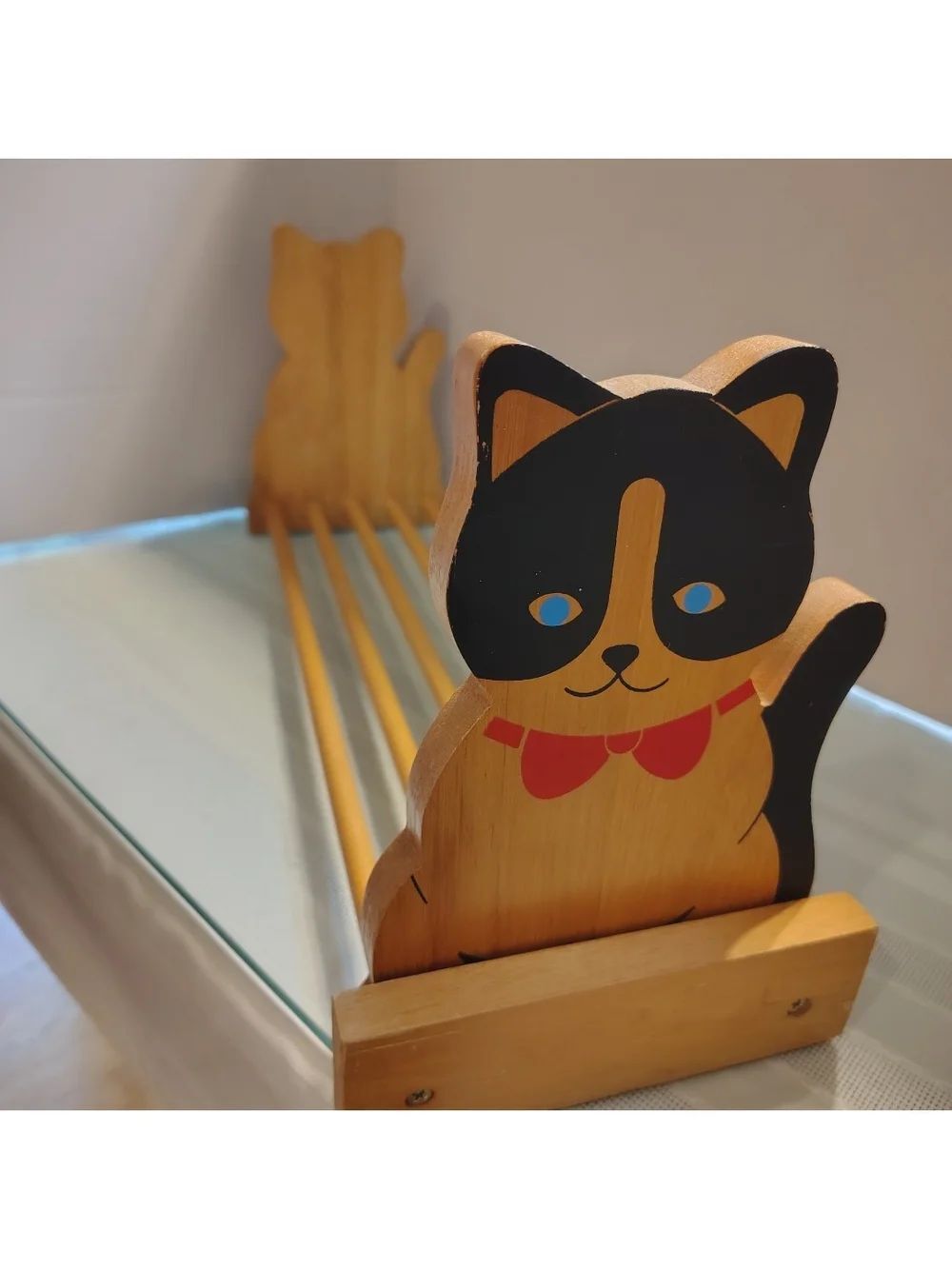MCM Vintage Kitten Wooden Cat-Themed Book Rack Sliding Tabletop